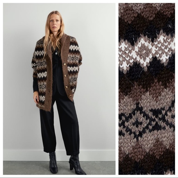 NWT. Zara Oversized Knit Jacquard Cardigan Size L. - Picture 3 of 7